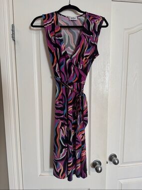 Purple Multi-Print Wrap Midi Dress